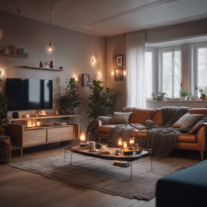 A cozy, modern living room with central heating and double-glazed windows all cosy and warm