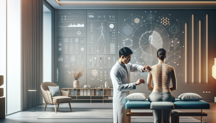 A peaceful UK clinic where an acupuncturist is treating a patient using traditional Chinese medicine for fertility improvement.
