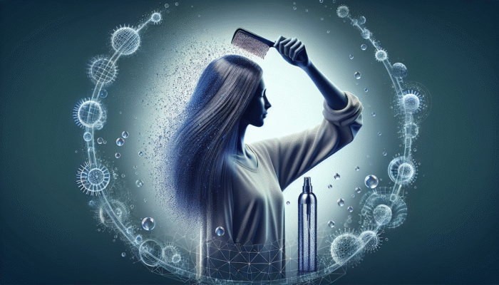 Best Detangling Sprays for Knotty Hair: A person with smooth hair easily combing it, surrounded by mist and droplets, after using detangling spray.
