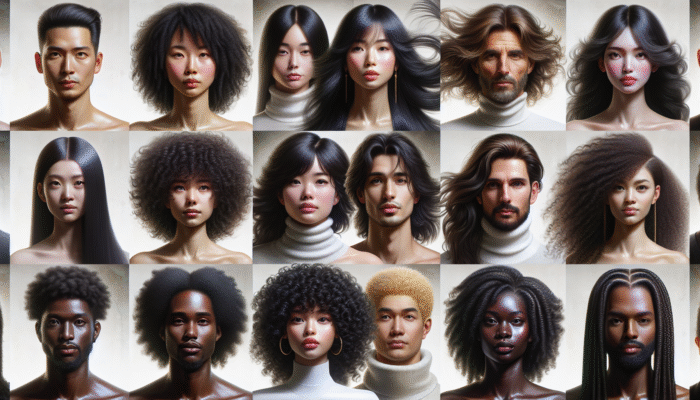A diverse group showcasing various hair textures styled with appropriate products for volume and moisture.