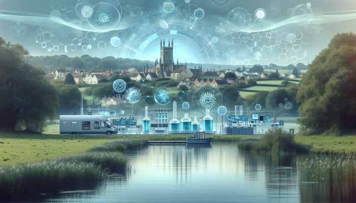 A tranquil laboratory in Bicester surrounded by greenery, conducting precise hormone testing, symbolizing trust and health.