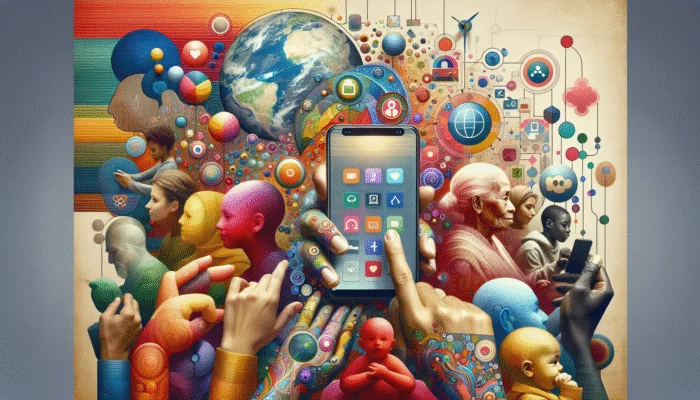 A vibrant mobile interface featuring large text and intuitive navigation, utilized by diverse global users.
