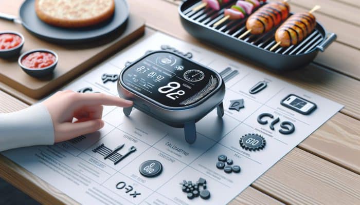 A user-friendly grill timer featuring a large display and intuitive buttons, designed for portability and ease of setup.