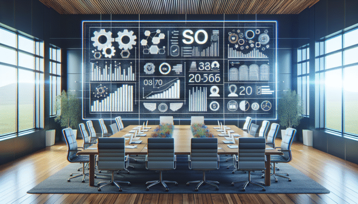 A digital dashboard displaying SEO metrics and trends with Google Data Studio in a modern workspace.