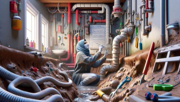 Local drain expert examining a complex system in an older Tsawwassen home, utilizing specialized tools.