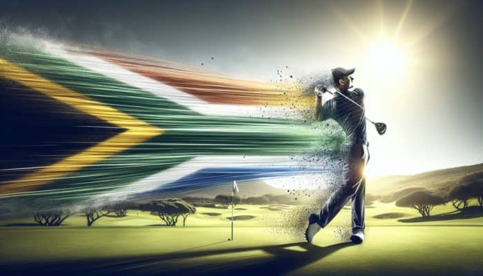 A South African golfer using a graphite shaft club for enhanced swing speed and distance on a long course.