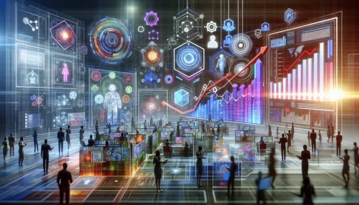 Human VAs in a tech lab analyzing consumer feedback, enhancing sales and customer satisfaction.