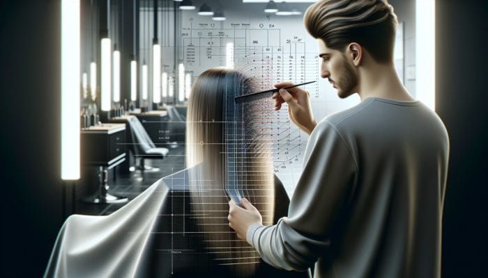 A hairstylist employing horizontal, vertical, and diagonal sectioning techniques in a modern salon.